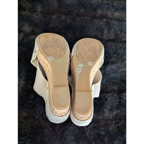 LUCKY BRAND Beige Straps MILLER 2 Open Toe Cork Wedge Platform Sandal Sz 7 - Picture 4 of 7